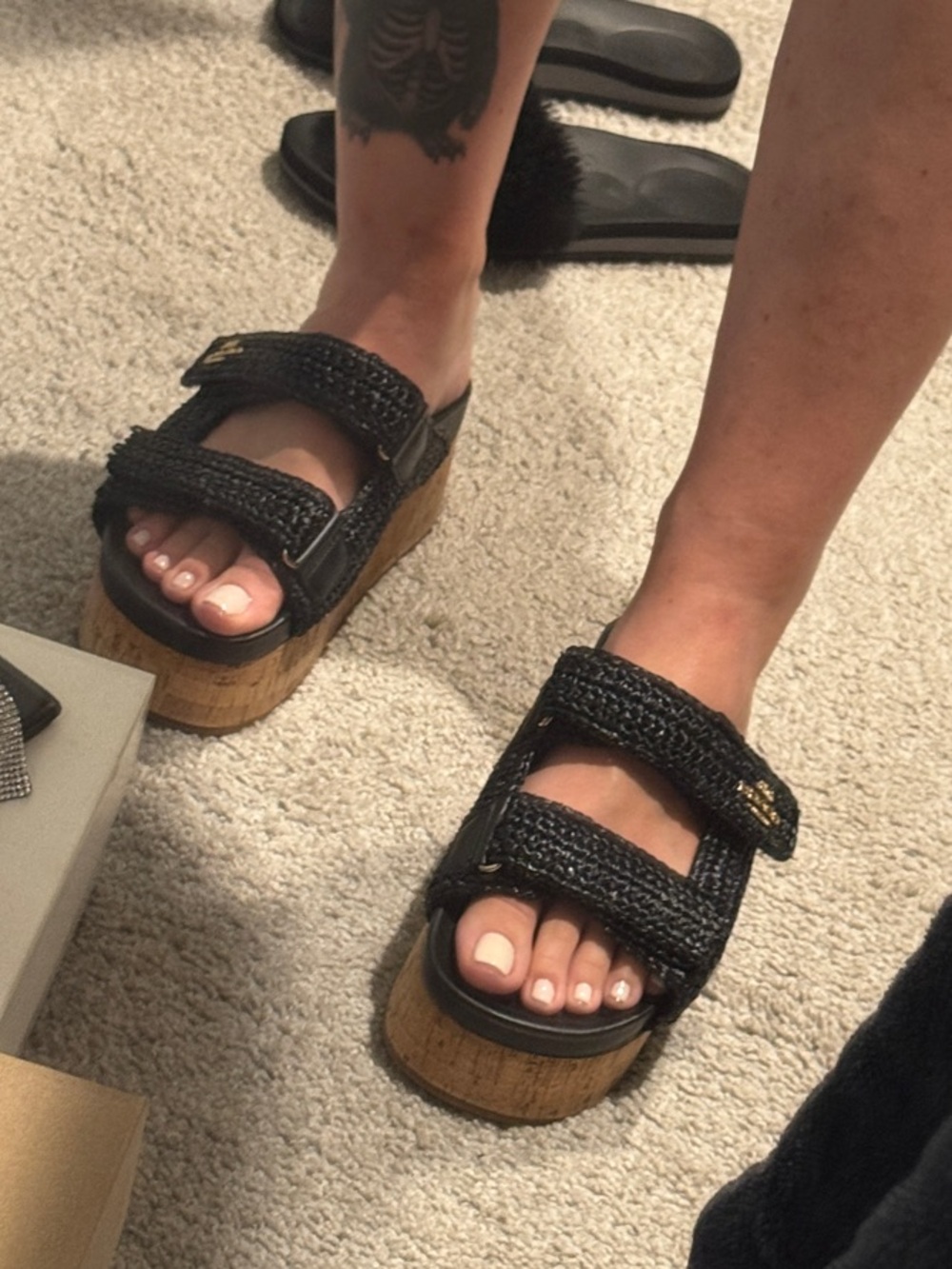 Coach Black Raffia Cork Platform Slide Sandals - Picture 8 of 8